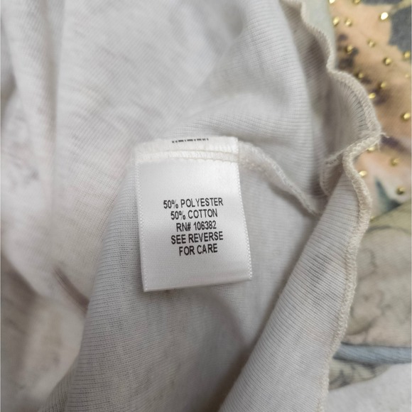 Y2K Fairy Floral Henley Top Womens Sheer Long Sleeve Rhinestone Detail - Picture 5 of 7